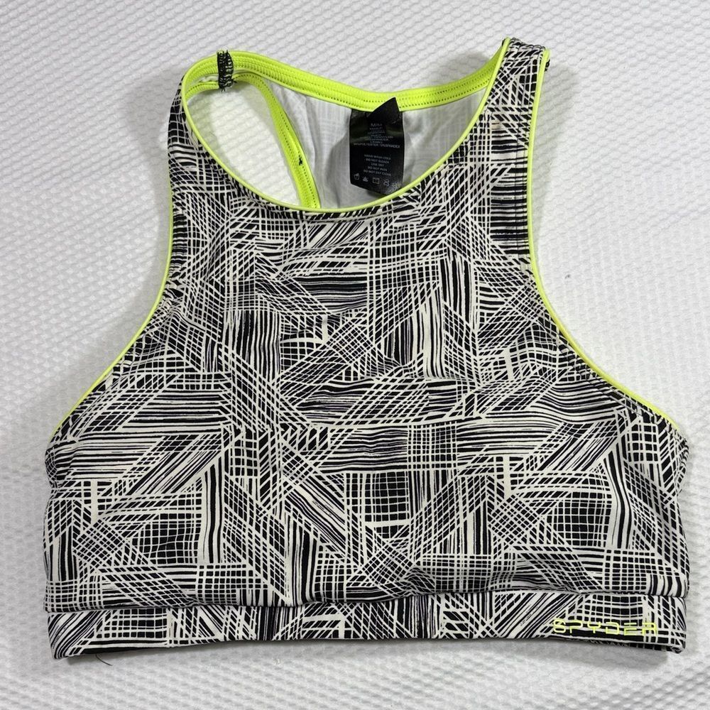 Spyder Black and White Sports Bra with Neon Accents